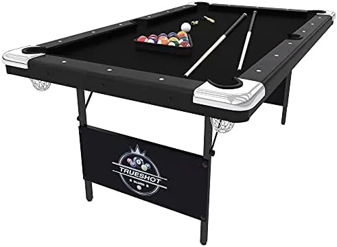 fat cat trueshot 6 foot foldable pool table folding billiard table with leg levelers k 818 bumpers space saving design includes cues and balls